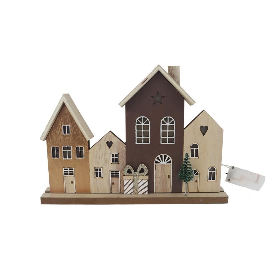 Dřevěná dekorační vesnička LED D7338 - Vánoční dekorace