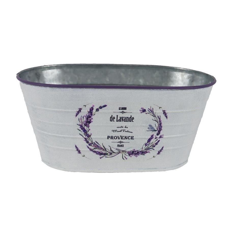 Květináč plechový motiv levandule ovál K4596/2 - Dům, byt a zahrada