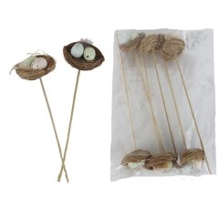 Zápich hnízdo s vajíčky, 6 ks P2383 Nábytek - Bytové doplňky a dekorace - Sváteční dekorace - Velikonoční dekorace