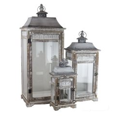 Dřevěná lucerna, S/3 D6044 Nábytek - Bytové doplňky a dekorace - Vůně do bytu a svíčky - Svícny