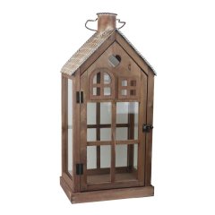 Dřevěná lucerna D7089/B Nábytek - Bytové doplňky a dekorace - Vůně do bytu a svíčky - Svícny