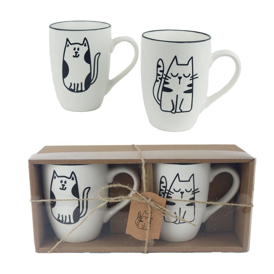 Porcelánový hrnek kočka, 2 ks X6975 - Dům, byt a zahrada