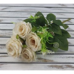 kytice růží mini 32 cm, KRÉMOVÁ Nábytek - Bytové doplňky a dekorace - Květiny a stojany - Květiny
