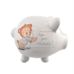 Pokladnička ker. První pokladnička bílá 10x8,5x9 cm Dětské zboží - Hračky - Pokladničky