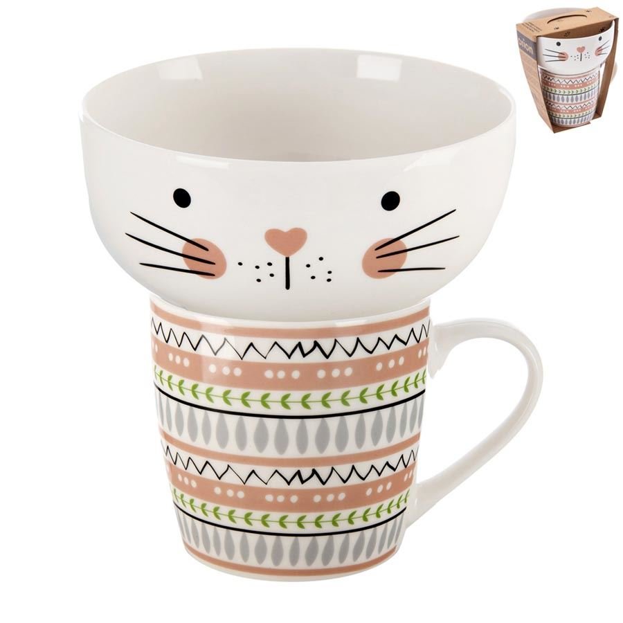 Dům, byt a zahrada - Hrnek + miska porcelánový set kočka 0,35 l O0497 Hrnek + miska porcelánový set kočka 0,35 l O0497 - Dům, byt a zahrada