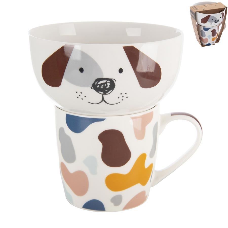 Dům, byt a zahrada - Hrnek + miska porcelánový set pes 0,35 l O0499 Hrnek + miska porcelánový set pes 0,35 l O0499 - Dům, byt a zahrada