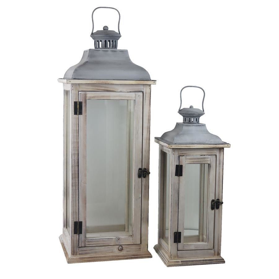 Nábytek - Bytové doplňky a dekorace - Vůně do bytu a svíčky - Svícny - Dřevěná lucerna S/2 D7914 Dřevěná lucerna S/2 D7914 - Svícny