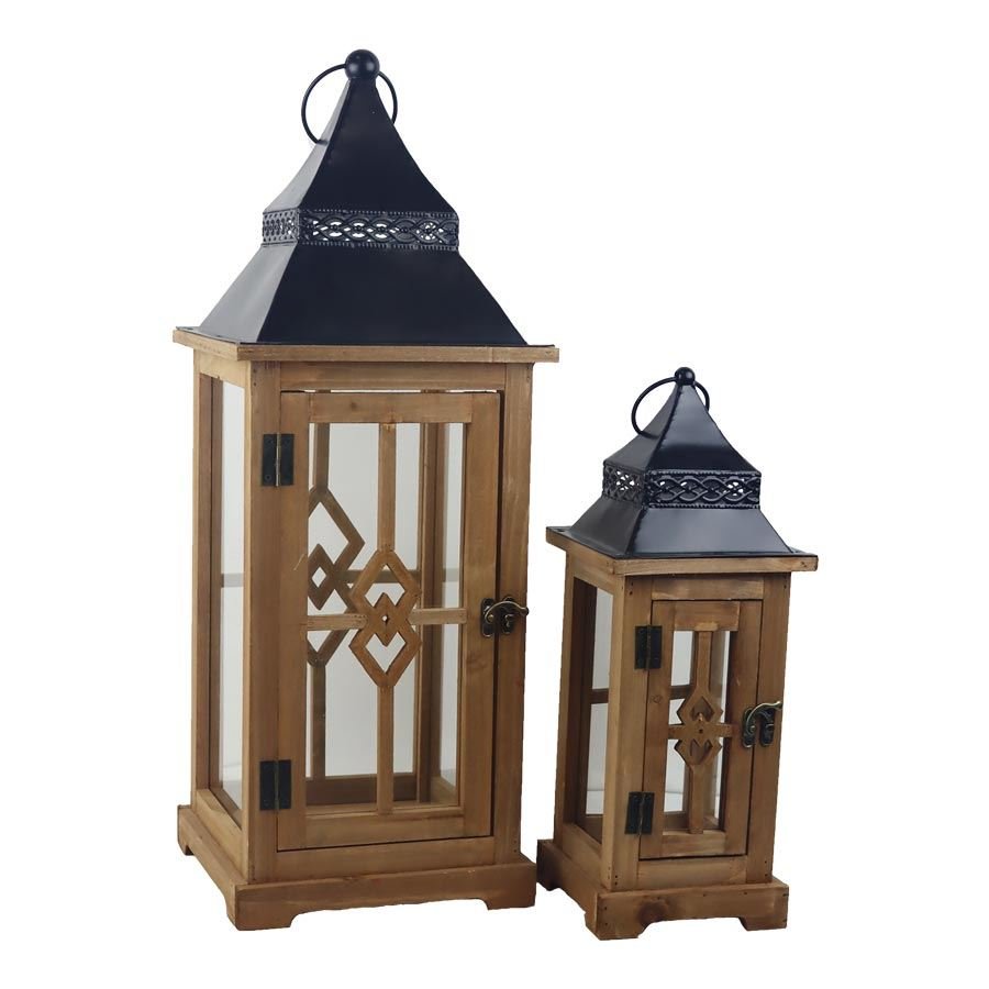 Nábytek - Bytové doplňky a dekorace - Vůně do bytu a svíčky - Svícny - Dřevěná lucerna S/2 D7921 Dřevěná lucerna S/2 D7921 - Svícny