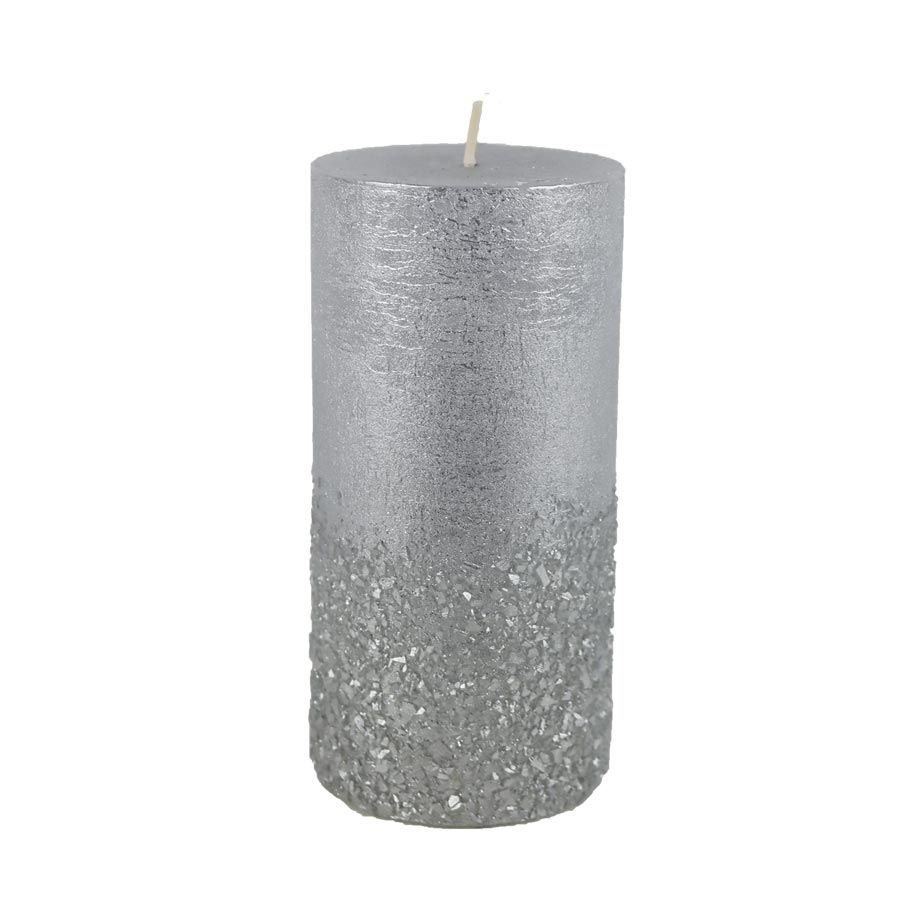 Metalická stříbrná svíčka válec 7 x 14 cm S0584-28 - Svíčky